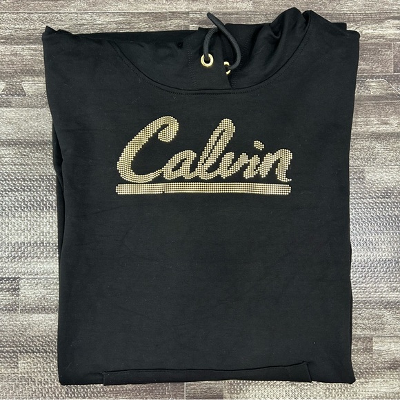NWT Women’s Size 3X Calvin Klein Hooded Embellished Logo Shirt Dress in Black - Picture 6 of 8